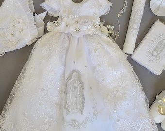 Handmade Virgen de Guadalupe Christening Gown: Embroidered Baby Baptism Dress
