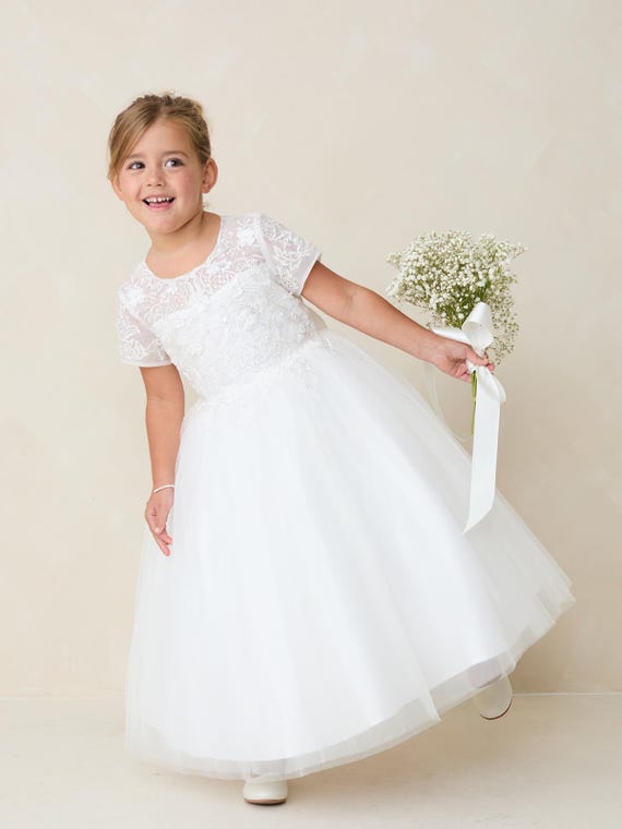 ankle length communion dresses Princess Flower Girl Dresses,First Communion Dress,Full Length Flower Girl  Dress,FD00043