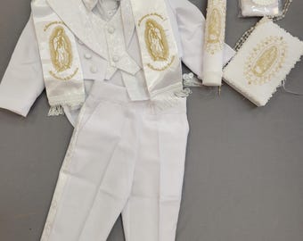 Boy&#39;s White Tailcoat Tuxedo: 6-Piece Christening Baptism Suit