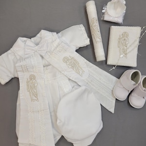 Traje de bautizo para niño: San Judas, San Judas, vestido de pelele Ropon, vestido blanco para niño, traje vintage, Niño Bautizo,