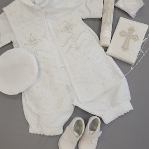 Tenue de baptême pour garçon, croix, belle robe barboteuse, robe blanche pour garçon, tenue vintage, Nino Bautizo