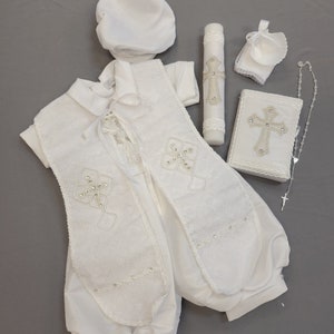 Traje de bautizo para niño: vestido de pelele Ropon, vestido de niño blanco, traje vintage, niño bautizo,