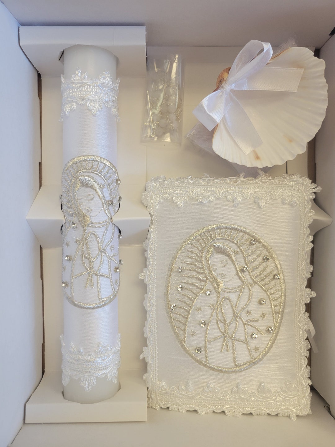 6 Piece Virgin Mary Baptism Candle Set (English) main image 1