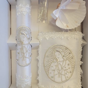 Beautiful Baptism Candle Set, Christening 6 Pieces Set, white, Hand Made, Vela de Bautizo, Ceremony candle, a unique design.
