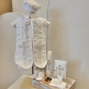 Menino Batismo Batismo Batismo Traje e conjunto de velas. Romper Gown Ropon, Branco ou Marfim Menino Vestido, Traje Vintage, Niño Bautizo,