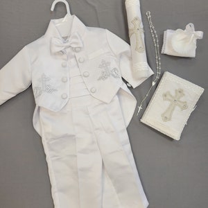 Esmoquin de 5 piezas para bautizo de niño, esmoquin para bautizo de niño, esmoquin de primera comunión para niño, traje blanco para niño, esmoquin de pingüino, traje de bautizo, traje de niño
