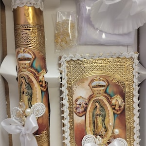 Beautiful Baptism Candle Set, Christening 6 Pieces Set, white, Hand Made, Vela de Bautizo, Ceremony candle, a unique design.