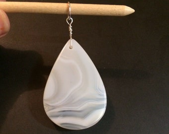 Chalcedony & Sterling Pendant, Large 46x31x7mm Natural White Chalcedony Teardrop Briolette, Interchangeable Pendant, One of a Kind