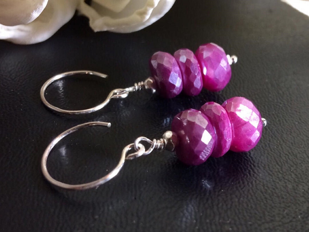 Mystic Pink / Ruby Red Moonstone & Hill Tribe Earrings, or Leverbacks ...