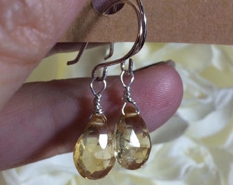 Lemon Topaz Earrings or Leverbacks, 10mm AAA Natural Faceted Teardrop, Sterling Silver / Titanium / 14k Gold Filled, Sundance Style