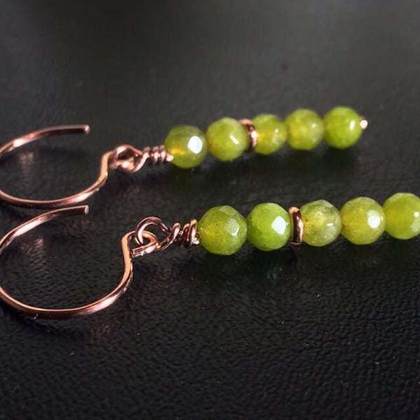 Natural Korean Jade Earrings or Leverbacks, Faceted Army Green Gems, Copper / Sterling / Titanium/ 14k Gold Filled, Sundance Style