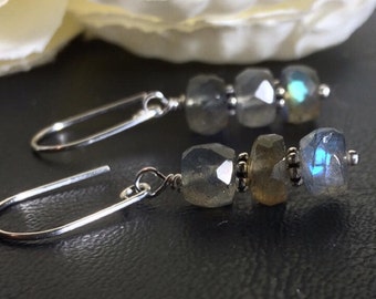 Faceted Labradorite Stack Earrings or Leverbacks, Copper / Sterling Silver / 14k Gold Filled / Titanium / Interchangeable Versions Available