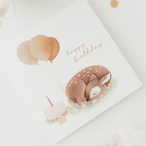 Cute Happy Birthday deer motif greeting card, children's birthday card, animals, birthday girl, deer, deer birthday card image 1