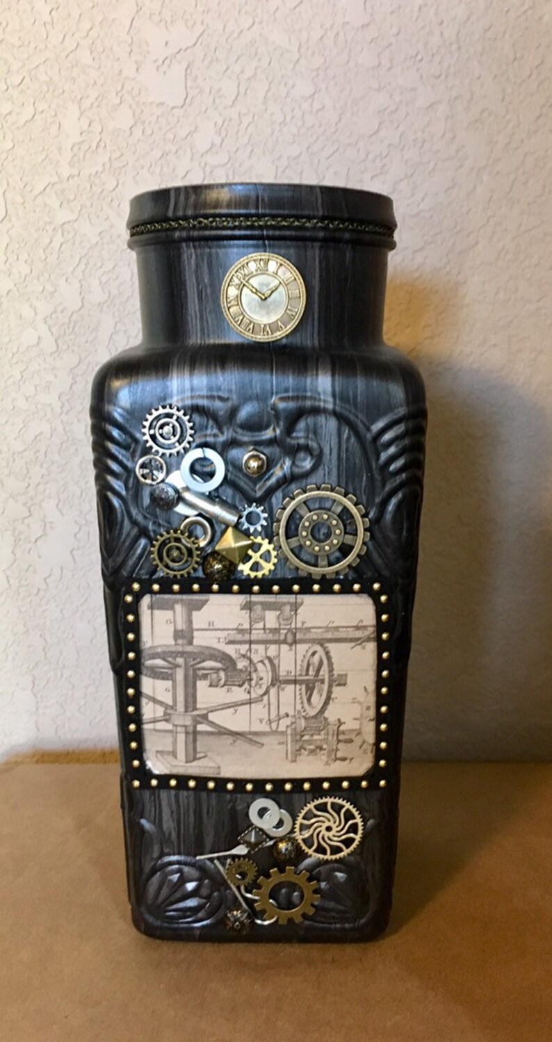 Painted Glass Vase Steampunk Decor Painted Art Glass Vase Etsy