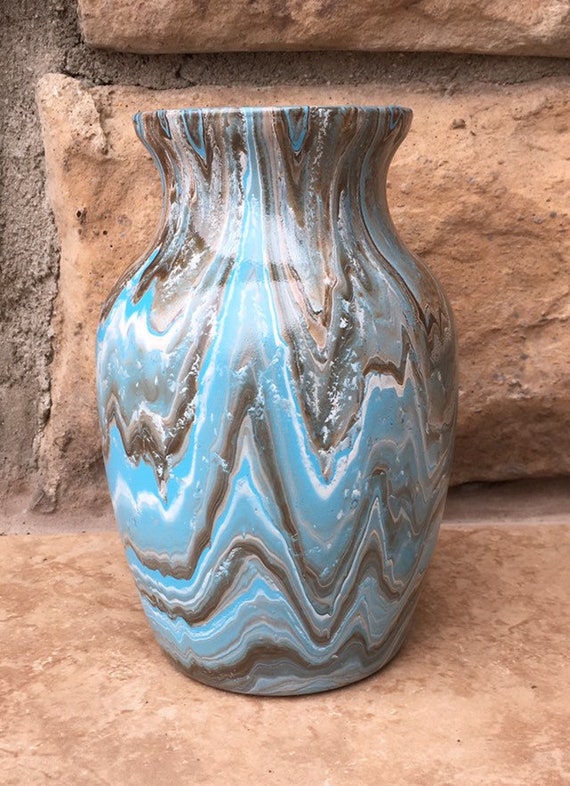 Turquoise And Brown Painted Glass Vase Home Decor Etsy