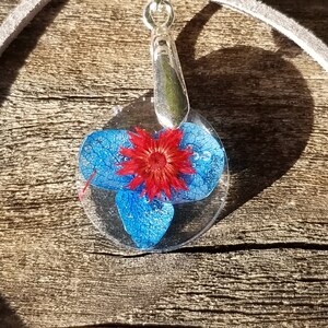 Red and Blue Floral Resin Necklace