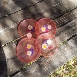 Pink Floral Resin Coaster Set