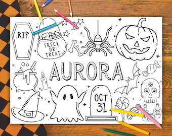 Set de table Halloween à colorier personnalisé, activité pour enfants (A4/A5)