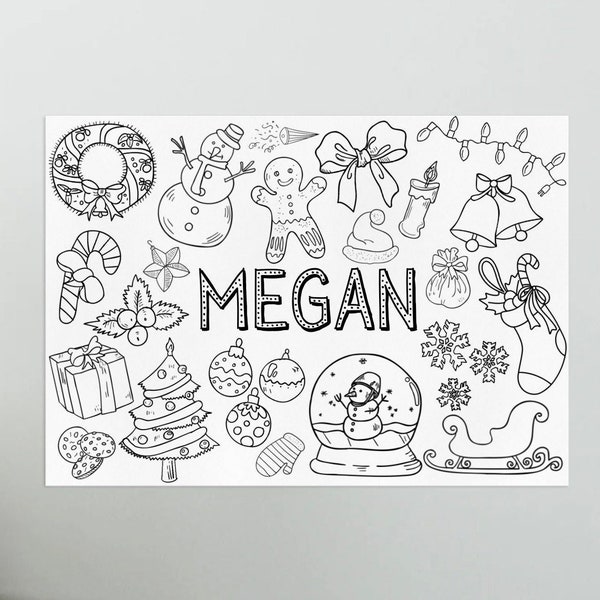 Christmas Personalised Placemat Colouring Sheet, Kids Activity, For Children, With Crayons/Pencils , Christmas Eve Box, Gift Stocking Filler