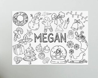 Christmas Personalised Placemat Colouring Sheet, Kids Activity, For Children, With Crayons/Pencils , Christmas Eve Box, Gift Stocking Filler