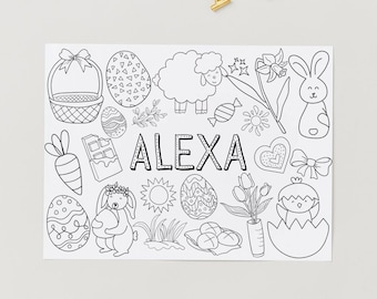 Easter Personalised Placemat Colouring Sheet, Kids Activity, For Children, With Crayons/Pencils, Egg Hunt, Easter Basket