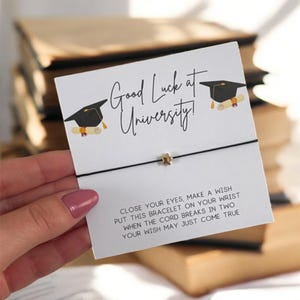 Bransoletka z życzeniami Good Luck University, biżuteria z przesłaniem, ręcznie robiona pamiątka, College, paczka z prezentami, klasa 2026