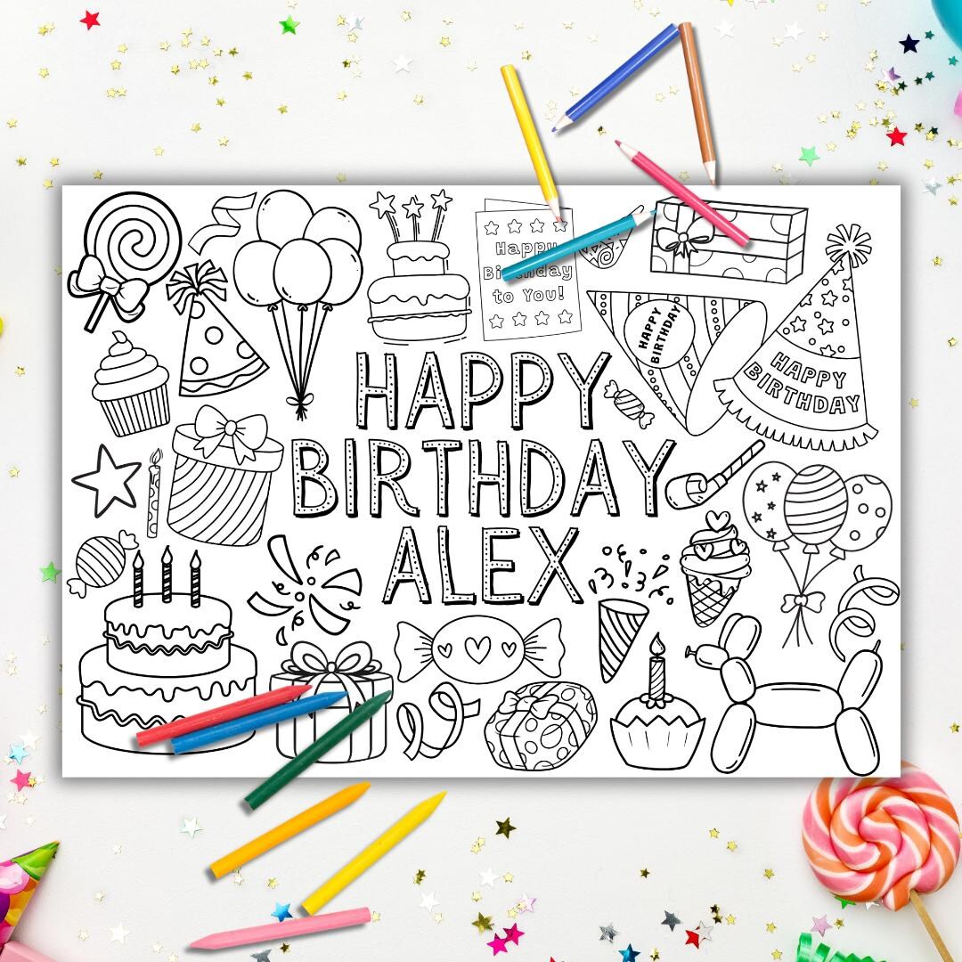 Personalized Birthday Coloring Placemat, Kids Party Activity - Etsy UK