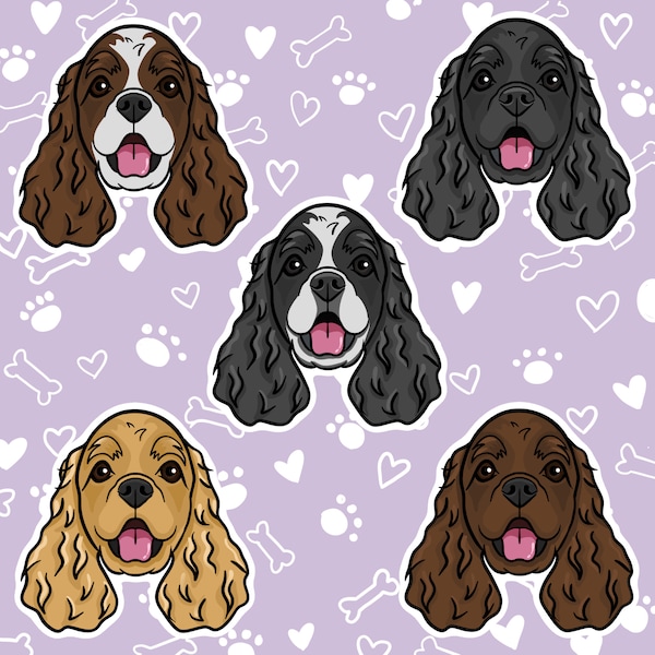 Cocker Spaniel, Vinyl Sticker, Removable, Blonde, Black, White, Brown