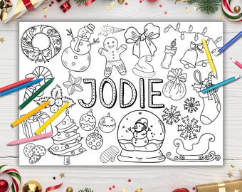 Christmas Personalised Placemat Colouring Sheet, Kids Activity, For Children, With Crayons/Pencils, Christmas Eve Box, Stocking Filler
