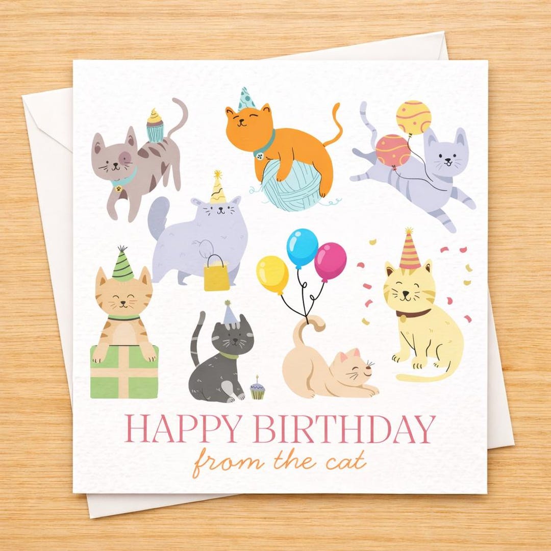 Happy Birthday From the Cat/s Card | Funny Pet Birthday | Square Card ...