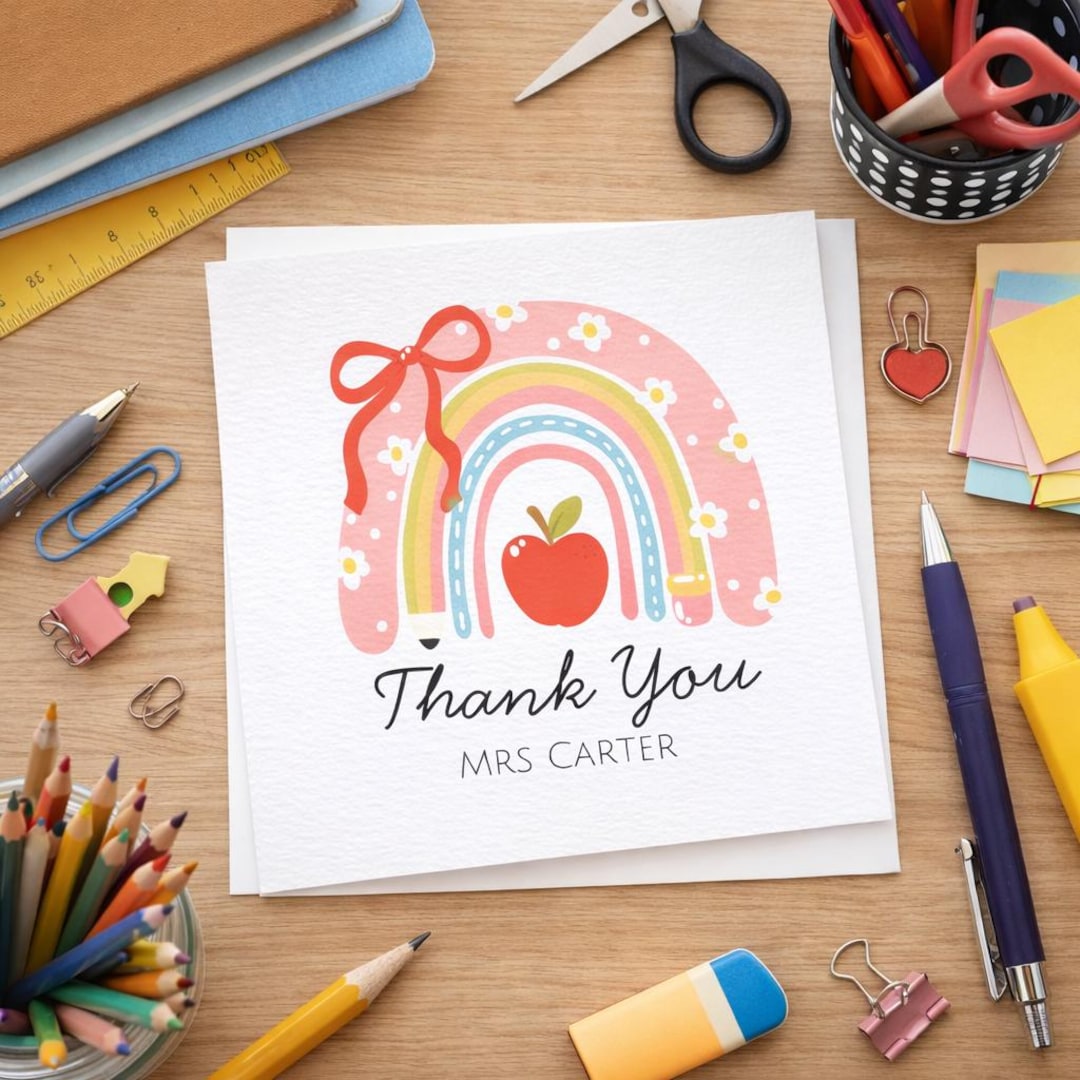Rainbow Thank You Teacher | Teacher Appreciation Card | End of Term ...