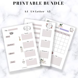 Positive tägliche, wöchentliche, monatliche Planer druckbare Bundle, undatiert, Instant Download, editierbar, A4, US-Brief, A5