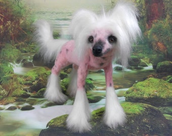 Realistic Chinese Crested Dog Plush: Collectible Faux Fur Toy