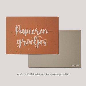 Papieren Groetjes - Gold Foil Postcard A6 - Softtouch - Vriendschap - Familie Kaart