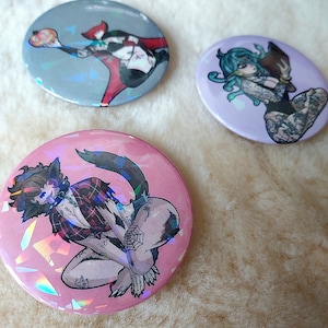 Monster Girl Ice Shatter Holographic Large Size Button Pin 3 Pack