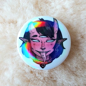 Succubus Rainbow Holographic Button Pin