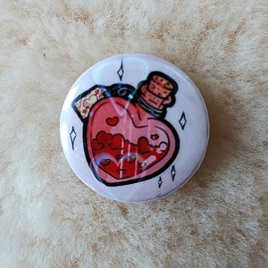 Love Potion Holographic Hearts Button Pin