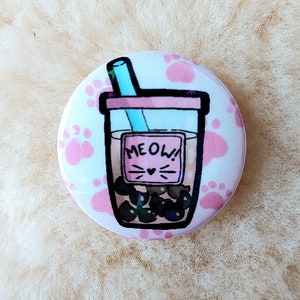 Kitty Boba Sparkle Holographic Button Pin