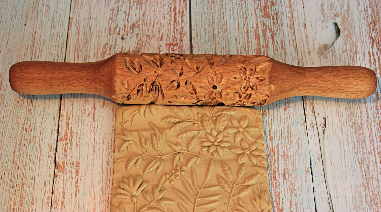 Cookie rolling pin rolling pin flower pattern embossing Etsy