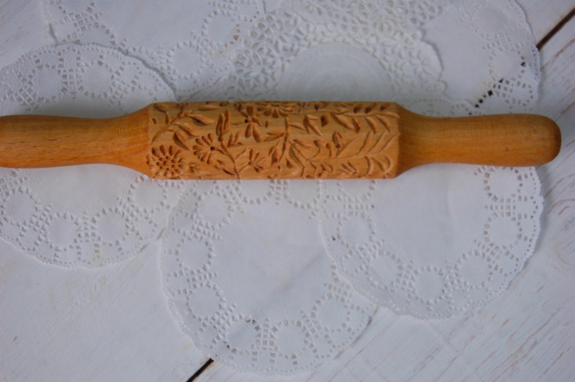 Cookie rolling pin rolling pin flower pattern embossing Etsy
