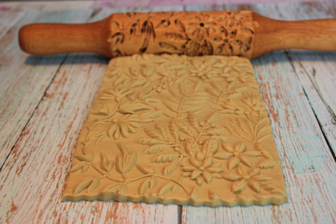 Cookie rolling pin rolling pin flower pattern embossing Etsy