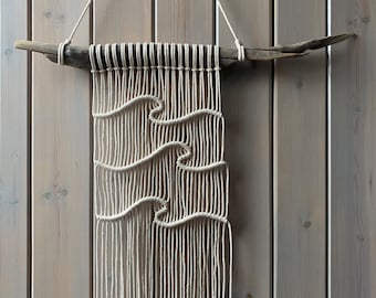 Sea waves driftwood macrame wall hanging