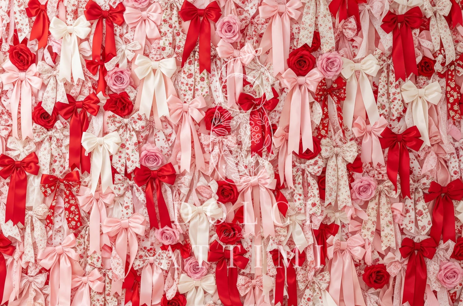 Valentine Bow Wall Digital Backdrop | Red & Pink Ribbon Wall Photo ...