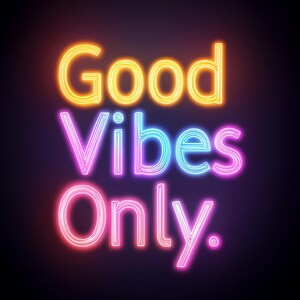 Arte de pared de neón Good Vibes Only - Impresión tipográfica retro - Póster con letrero LED estético - Descarga digital