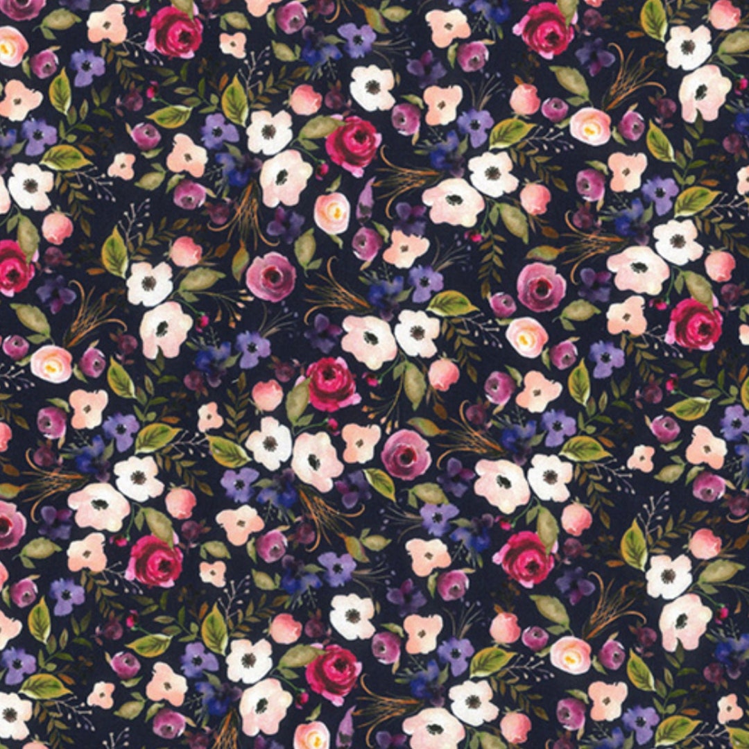 Pink and Lavender Floral on Navy Cotton Fabric - Etsy