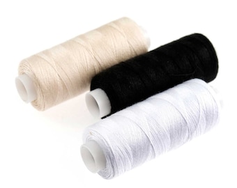 Hilos de coser en blanco, negro y crema (paquete de 3)
