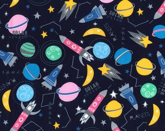 Planets and Space Rockets Cotton Poplin Fabric