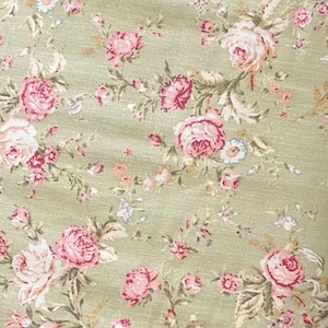 Vintage Green Rose Cotton Poplin Fabric