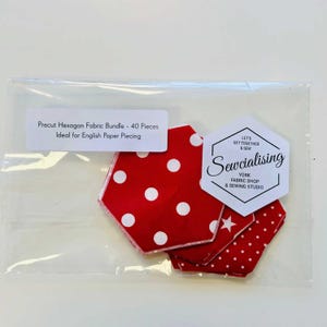 Red Hexagon Pre-cut Cotton Fabrics - 40 Pieces