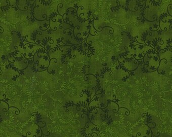 Olive Green Vine Cotton Fabric